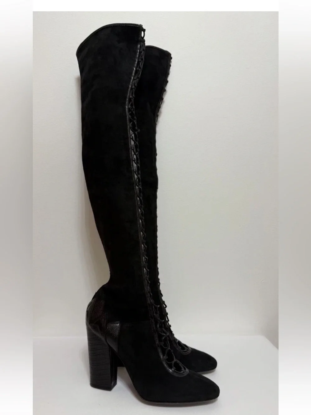 41 US 10 Italy Sergio Rossi Suede Leather Heel Over the Knee High Boots Lace Up
